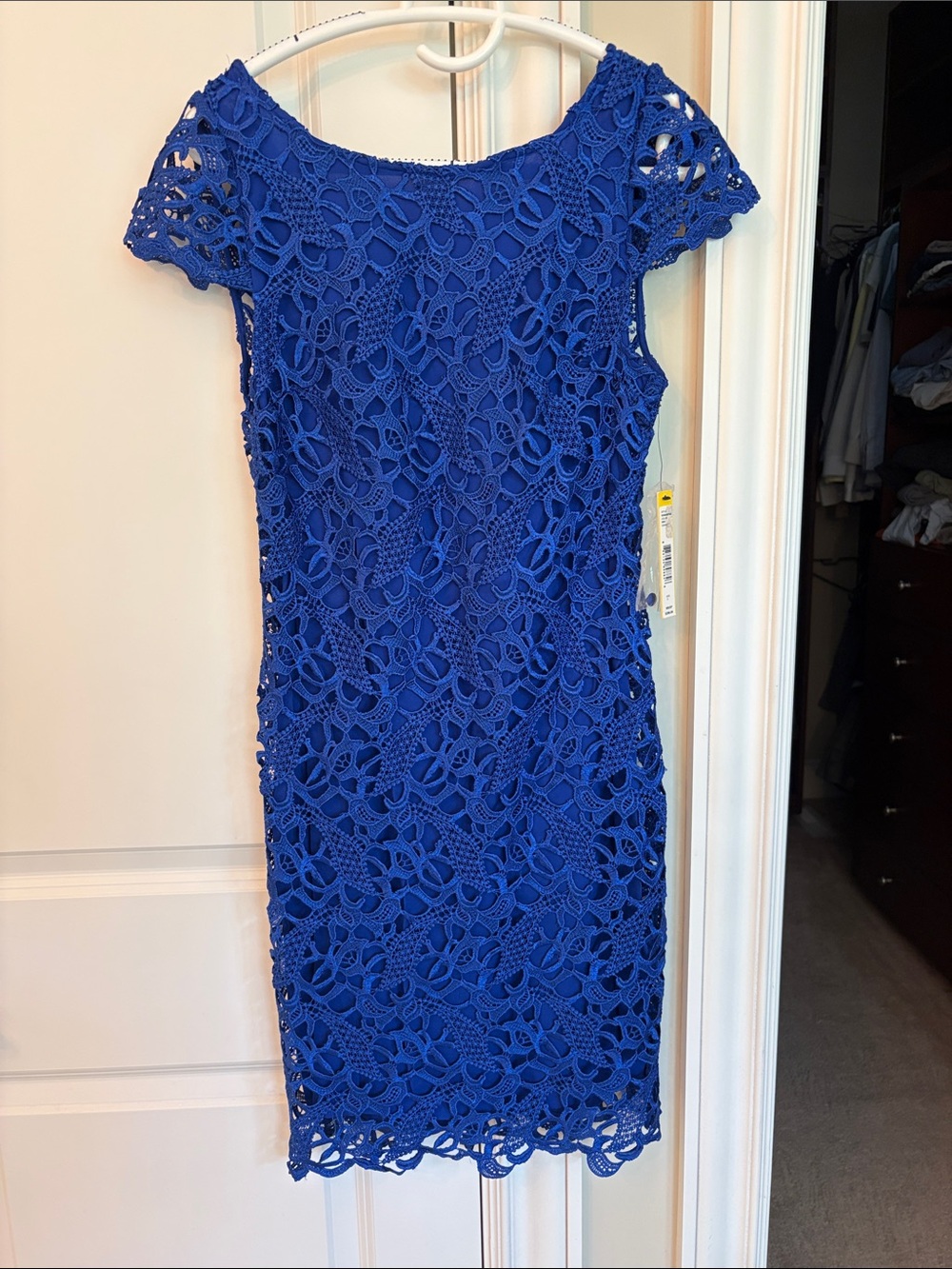 Alice + Olivia Cobalt Blue Floral Lace Midi Dress